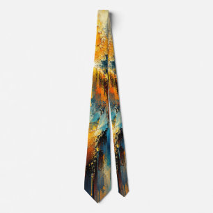 Solaris Cascade Abstract Blue Gold Art Tie