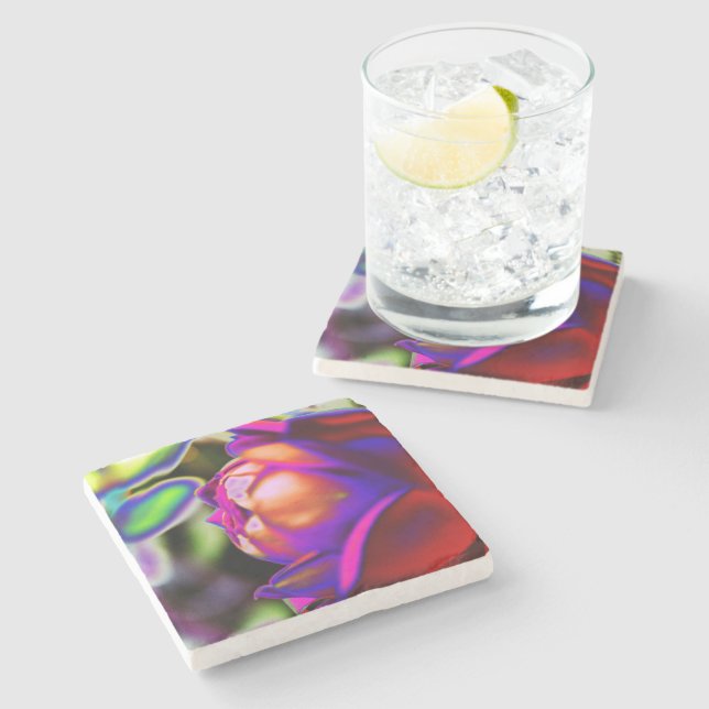Solarised Rose by Shirley Taylor Stone Coaster (Side)