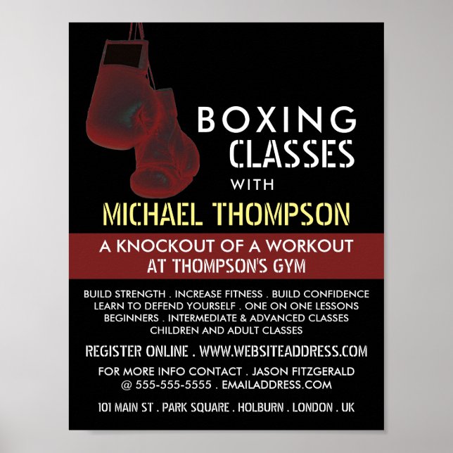 Solarized Boxing Gloves, Boxing Class Advert Poster (Front)