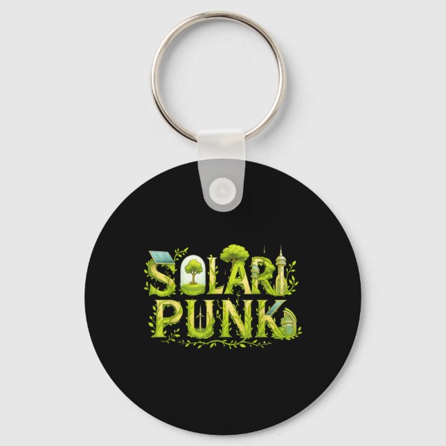 Solarpunk Science Fiction Sci-Fi Eco Solar Punk Key Ring (Front)