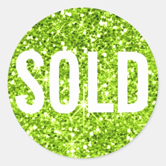 Sold Out Glitter Green White Real Estate Agent Classic Round Sticker (Front)