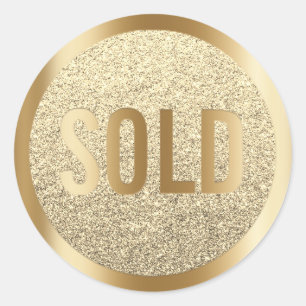 Sold Out Glitter Sepia Lux Gold Real Estate Agent Classic Round Sticker