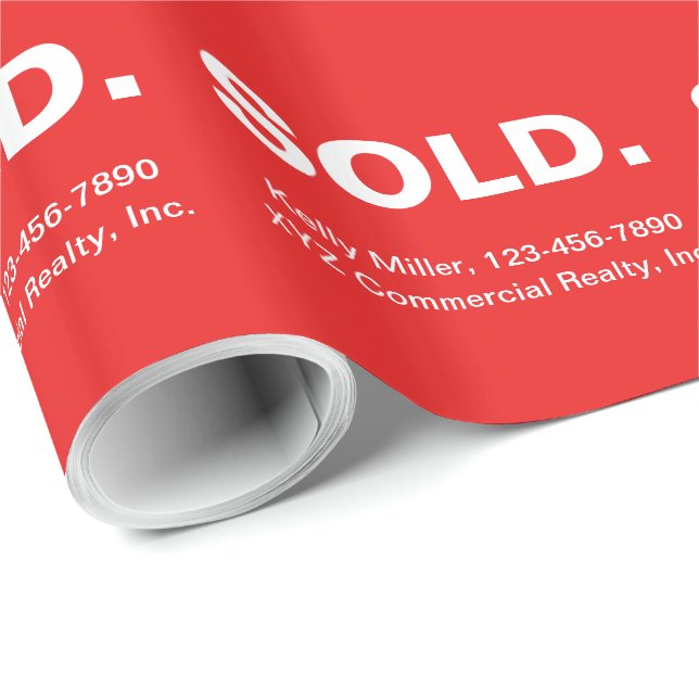 SOLD Real Estate Marketing | Minimalist Bold Red  Wrapping Paper (Roll Corner)