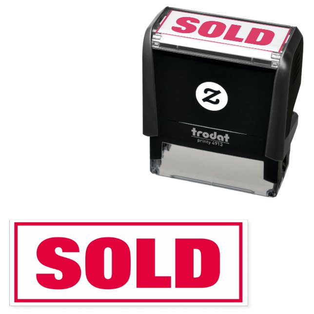SOLD red self-inking rubber stamp for business (In Situ)