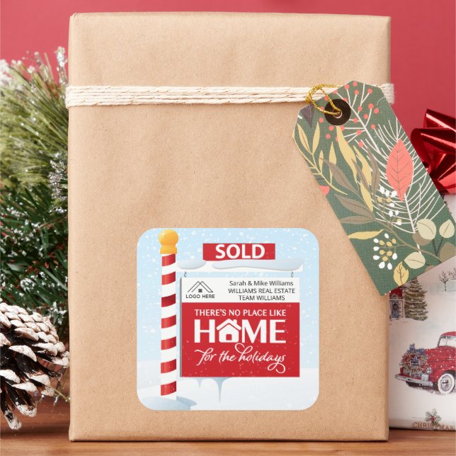 Sold Sign Real Estate Christmas Holiday Square Sticker (Holiday)