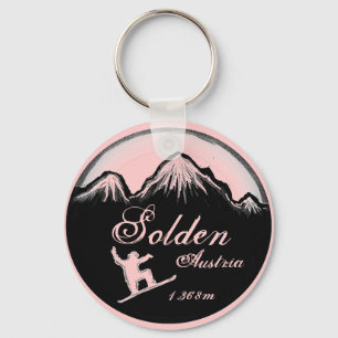 Solden Austria pink snowboard art keychain
