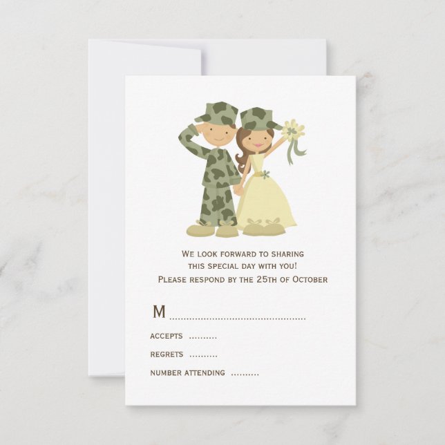 Soldier and Bride Wedding RSVP Cards (Front)