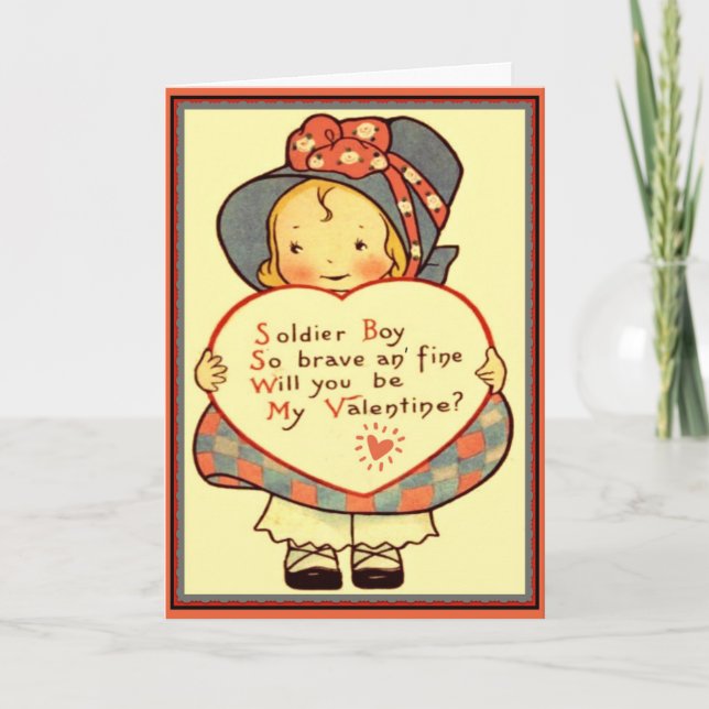Soldier Boy Brave an' Fine Vintage Valentine Card (Front)