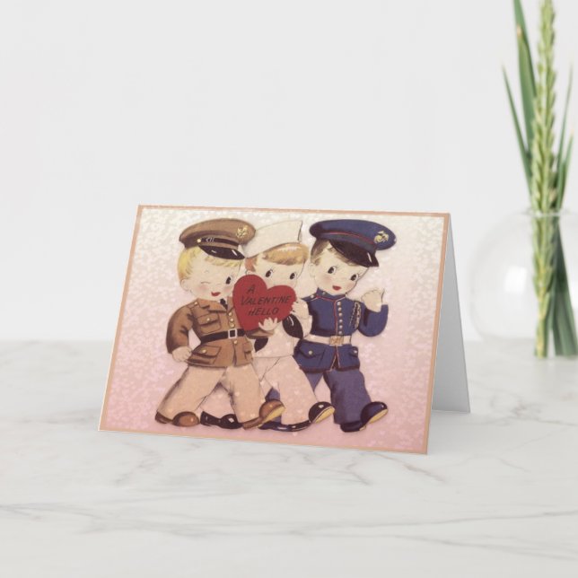 Soldier Boys Valentine Hello Vintage Card (Front)