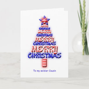 Soldier cousin, patriotic Christmas tree Holiday Card