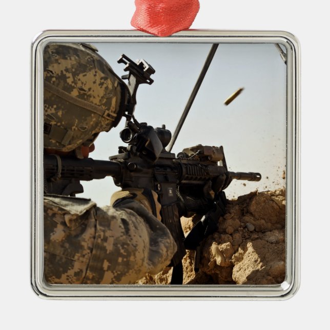soldier engages enemy forces metal ornament (Front)