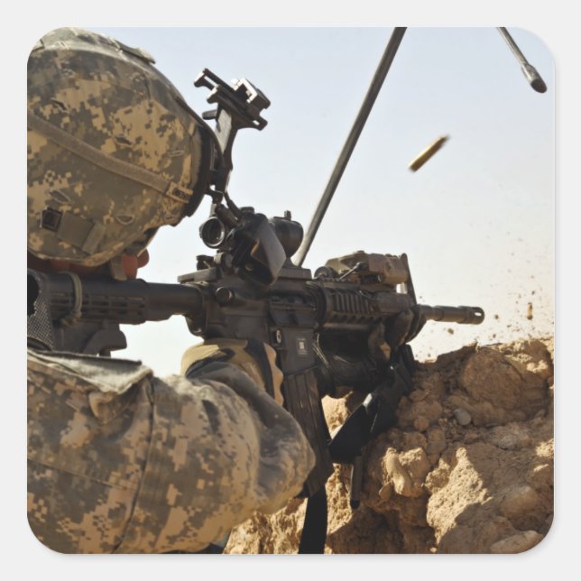 soldier engages enemy forces square sticker (Front)