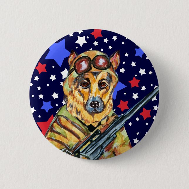 SOLDIER GERMAN SHEPHERD 6 CM ROUND BADGE (Front)