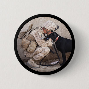 Soldier in Camo with MIlitary Dog 6 Cm Round Badge