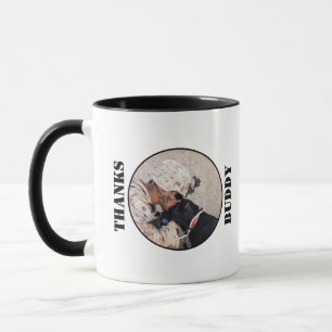 Soldier in Fatigues with His Black Military Dog Mug