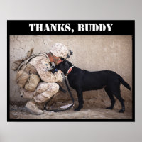 Soldier in Fatigues with His Military Dog