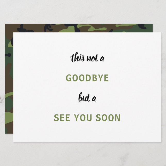 Soldier Military Camo Farewell Miss you Goodbye  Card (Front/Back)