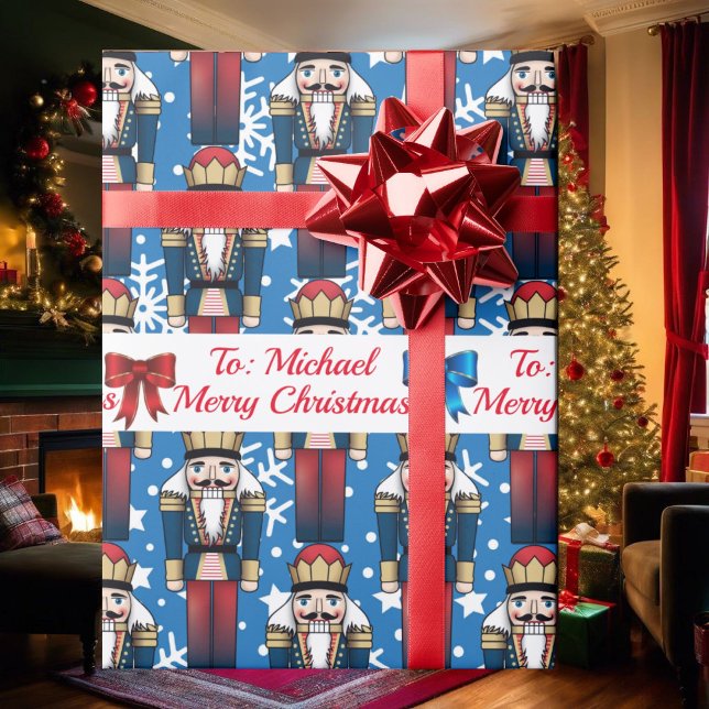 Soldier Nutcracker Personalise Name Christmas Snow Wrapping Paper (Creator Uploaded)