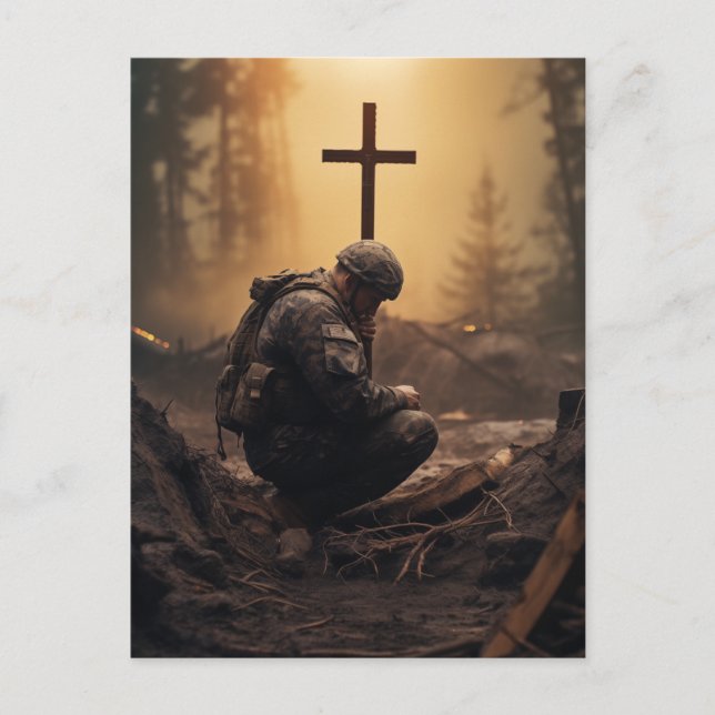 Soldier of God Holding a Wooden Cross Postcard (Front)
