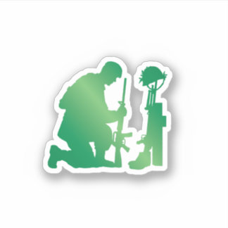 Soldier Praying Over Battlefield Cross Sticker