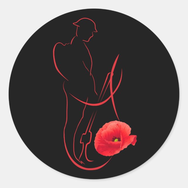 Soldier Red Poppy Military Memorial Veterans Day Classic Round Sticker (Front)