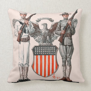 Soldier, Sailor and U.S. Shield Cushion