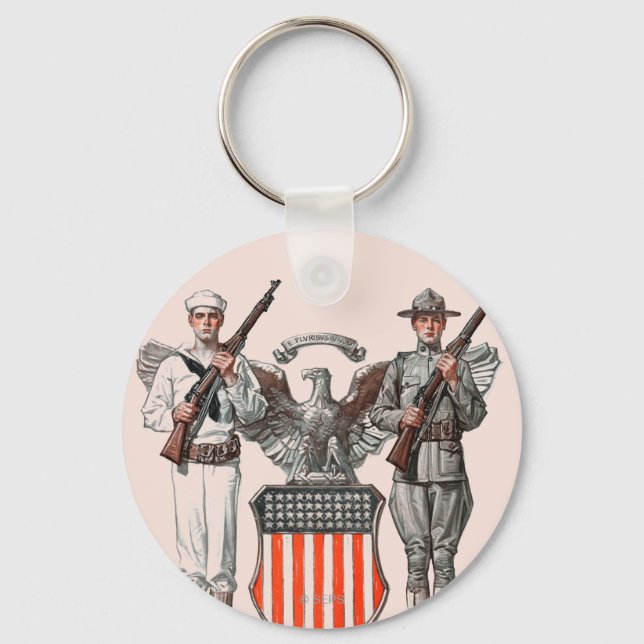 Soldier, Sailor and U.S. Shield Key Ring (Front)