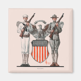 Soldier, Sailor and U.S. Shield Magnet