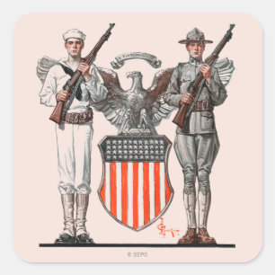 Soldier, Sailor and U.S. Shield Square Sticker