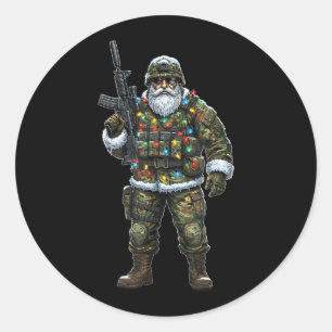 Soldier Santa Camouflage Christmas Military Hunter Classic Round Sticker
