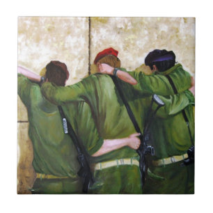 Soldiers at the wailing wall in jerusalem ceramic tile
