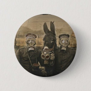 Soldiers Donkey and Gas Masks 6 Cm Round Badge