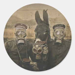 Soldiers Donkey and Gas Masks Classic Round Sticker