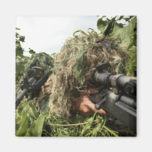 Soldiers dressed in ghillie suits magnet
