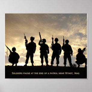 Soldiers on Patrol Silhouette Against the Sky Poster
