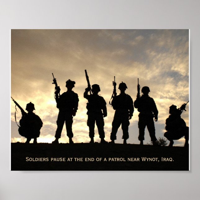 Soldiers on Patrol Silhouette Against the Sky Poster (Front)