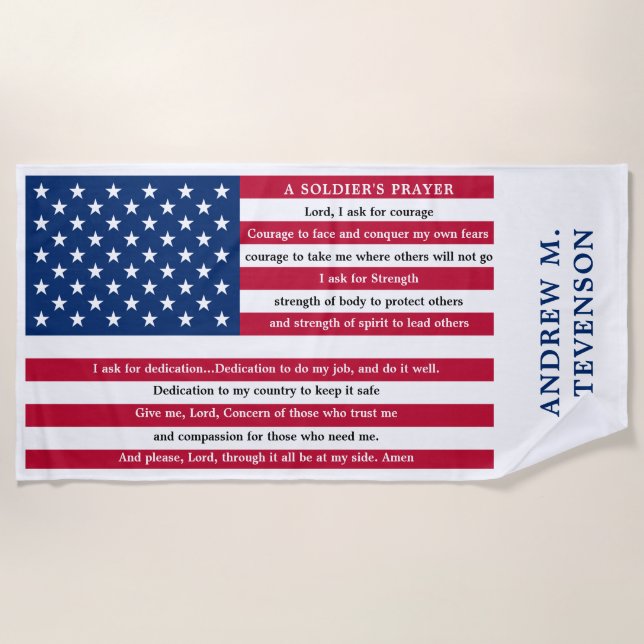 Soldiers Prayer Personalised USA American Flag Beach Towel (Front)