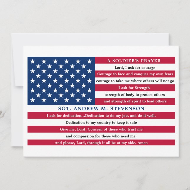 Soldiers Prayer Personalised USA American Flag Thank You Card (Front)