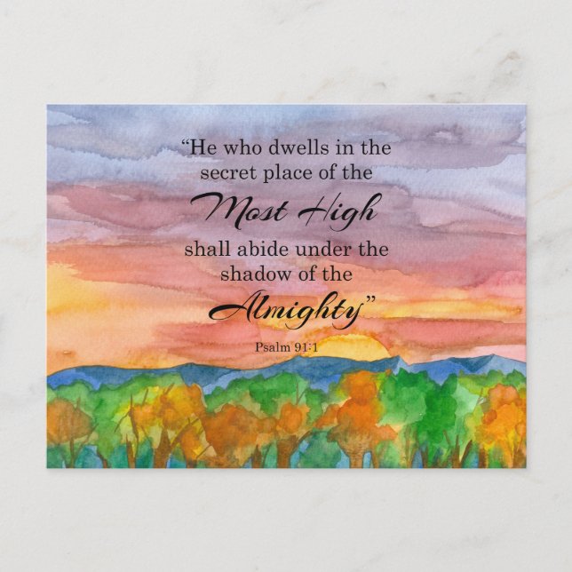 Soldier's Psalm 91 Scripture Bible Verse Sunset Postcard (Front)