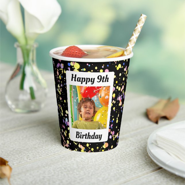Solemnly Black Birthday Party Customisable Photo Paper Cups (Insitu)