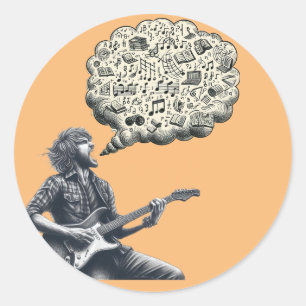 Solfeggio explosive guitar player classic round sticker