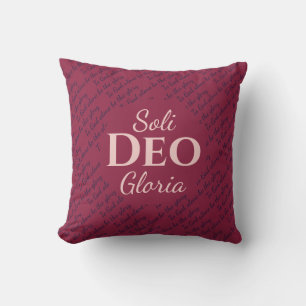 Soli Deo Gloria TO GOD BE THE GLORY Burgundy Navy Cushion