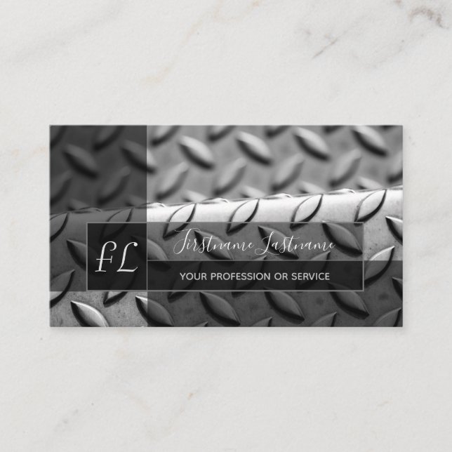 Solid abstract diamond metal plate monogram busine business card (Front)