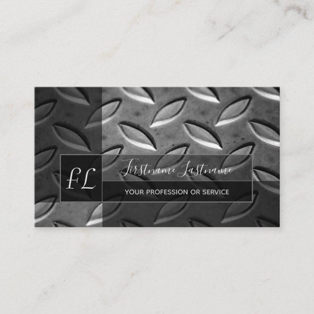 Solid abstract diamond metal plate monogram business card (Front)