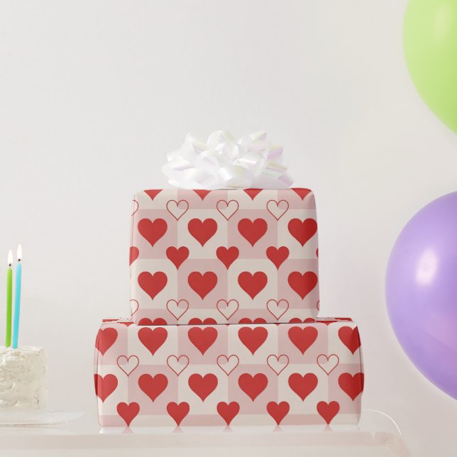 Solid and Outline Hearts Wrapping Paper (Party Gifts)