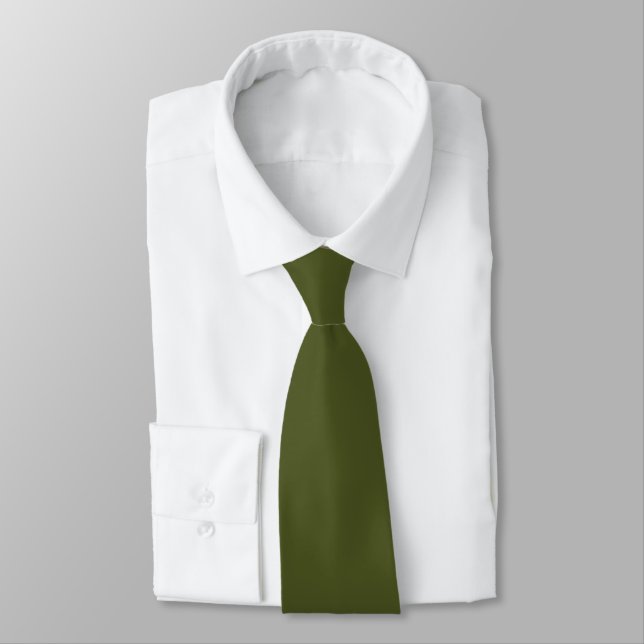 Solid Army Green Necktie (Tied)