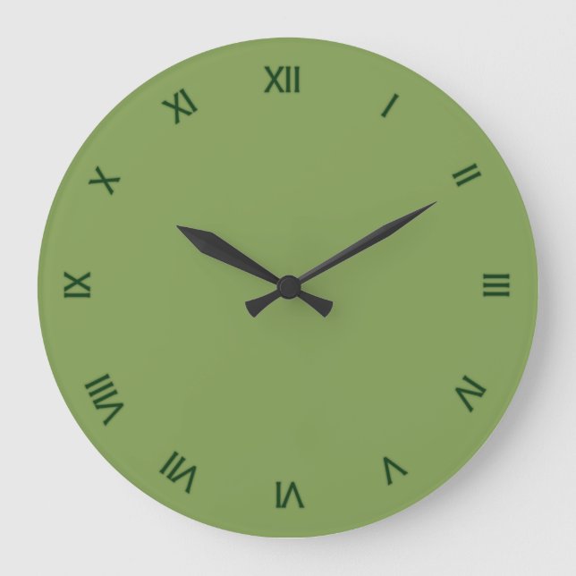Solid Asparagus Green with Roman Numerals Large Clock (Front)
