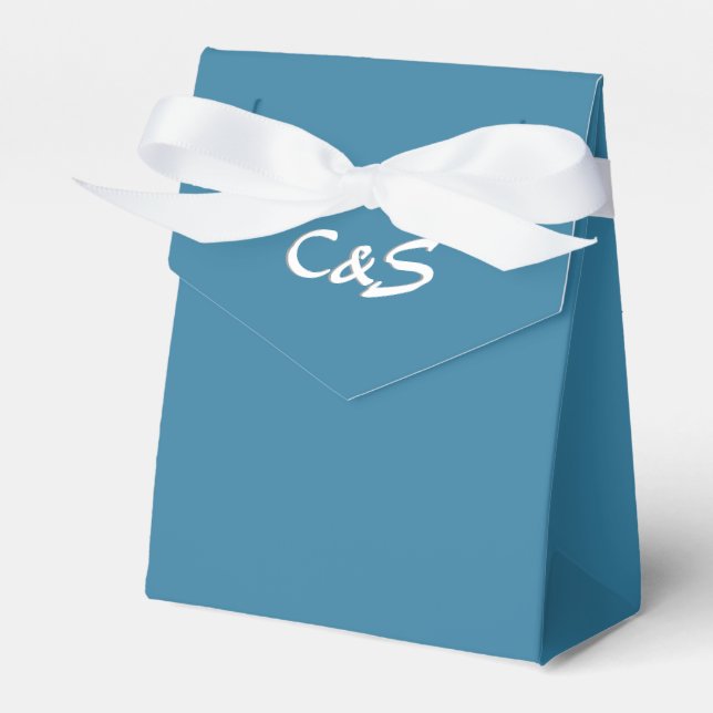Solid Astral Blue Monogram Favour Box (Front Side)