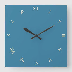 Solid Astral Blue Roman Numerals Square Wall Clock