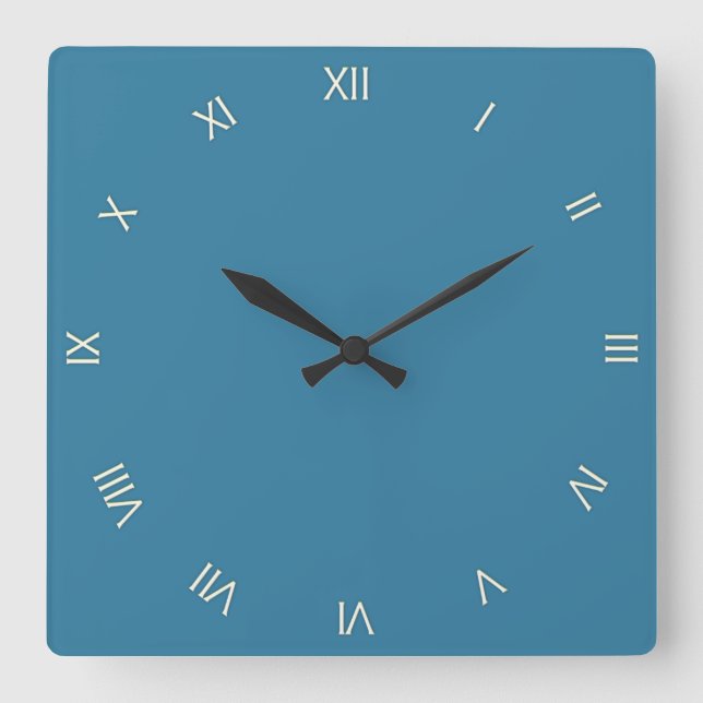 Solid Astral Blue Roman Numerals Square Wall Clock (Front)